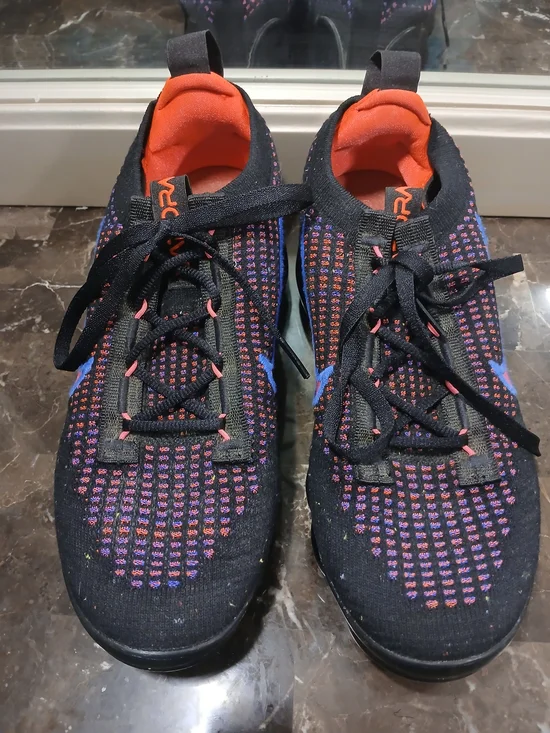Nike VaporMax Black Knit Sneakers with Purple, Pink & Orange Accents - Picture 1 of 9